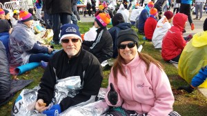 At the start village with Carl, doing our best to stay warm. 