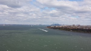 At the apex of the Varrazano-Narrows bridge, linking Staten Island to Brooklyn, and one mile into the NYC marathon.